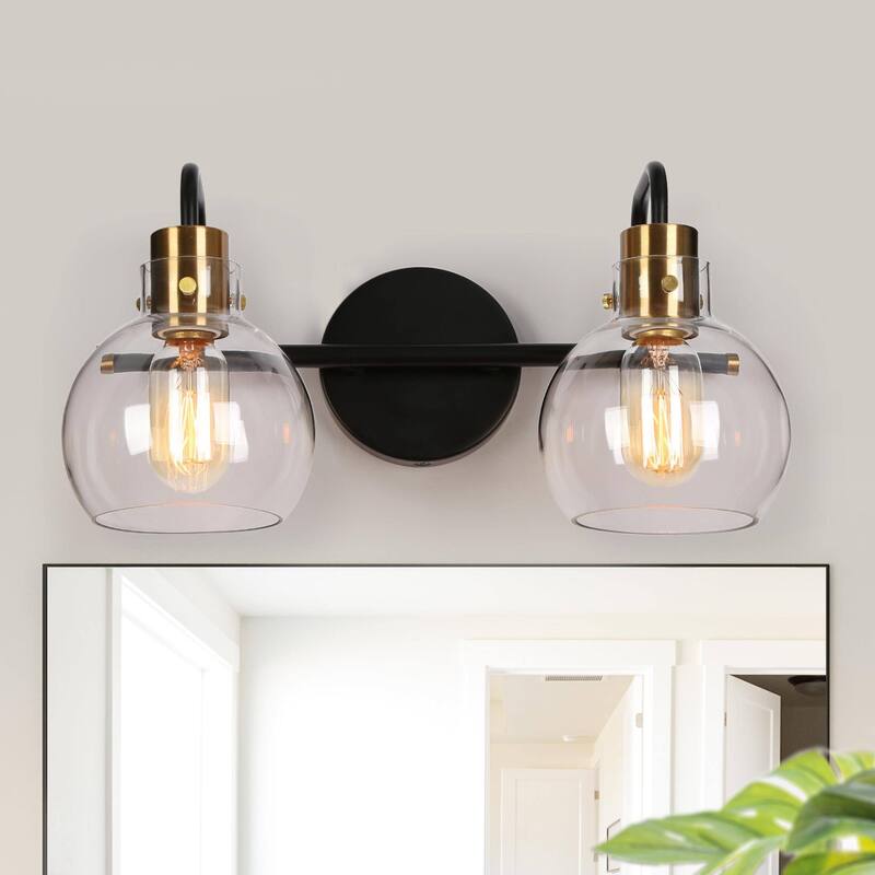 2/3/4-Light Black Gold Glass Bathroom Vanity Lights Modern Wall Light Fixture - 2-Light - Black and Gold