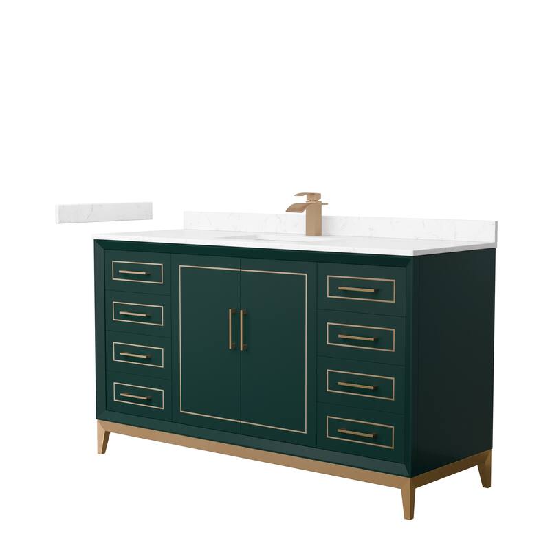 Marlena 60-Inch Single Vanity Set, Cultured Marble Top - Green, Bronze Trim, Carrara Cultured Marble Top