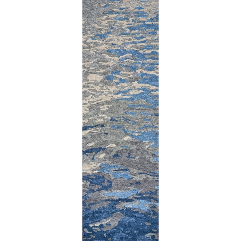 Alora Decor Flare Abstract Blue, Cream, and Grey Hand-tufted Wool Rug