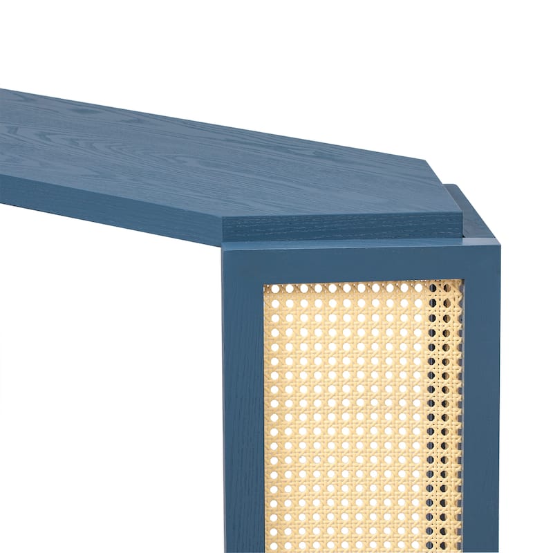 Rattan Console Table, Behind Couch Sofa Table with Unique Irregular Top & Open Storage Shelf Entryway Table Hallway Tables