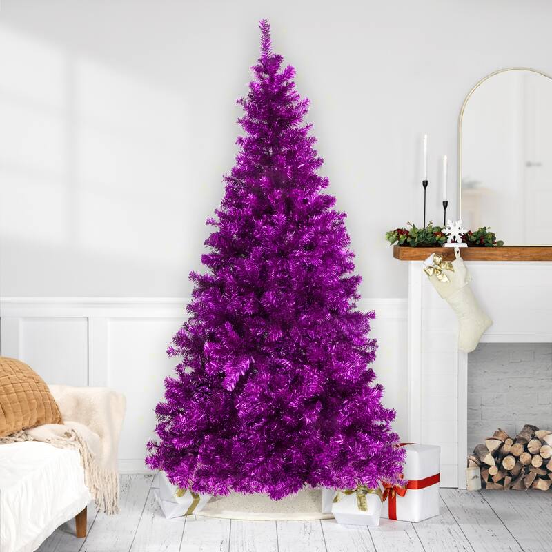 Artificial Tinsel Christmas Tree - 7' - Purple - Unlit - 7 Foot