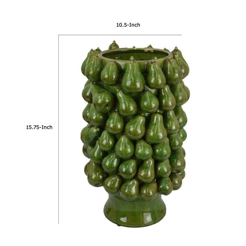 Salina Accent Vase with Pear Shaped Drop Accents, Glossy Green Ceramic