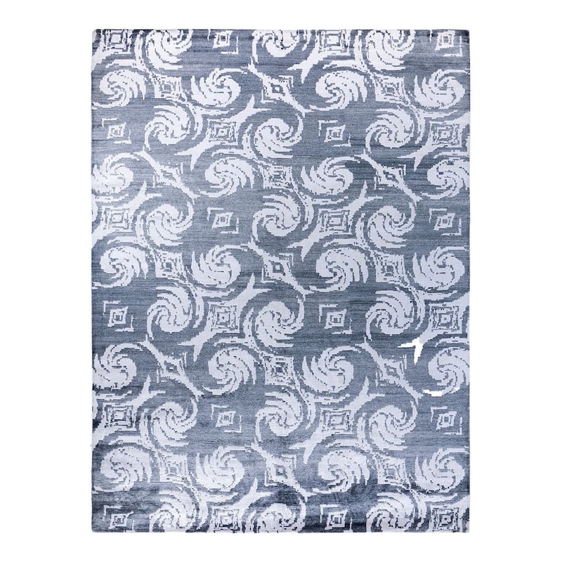 Modern One-of-a-Kind Hand-Knotted Area Rug, Blue - 9' 1" x 12' 3"