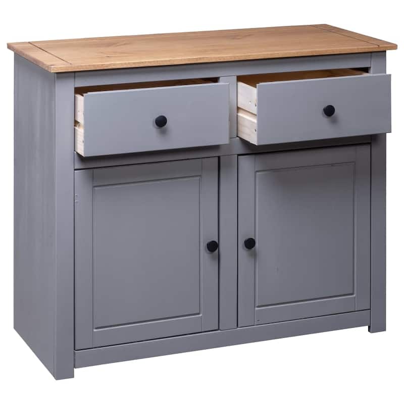 vidaXL Sideboard 2-Drawer Cupboard Sideboard Buffet Cabinet Solid Pinewood - 36.6" x 15.7" x 31.5"
