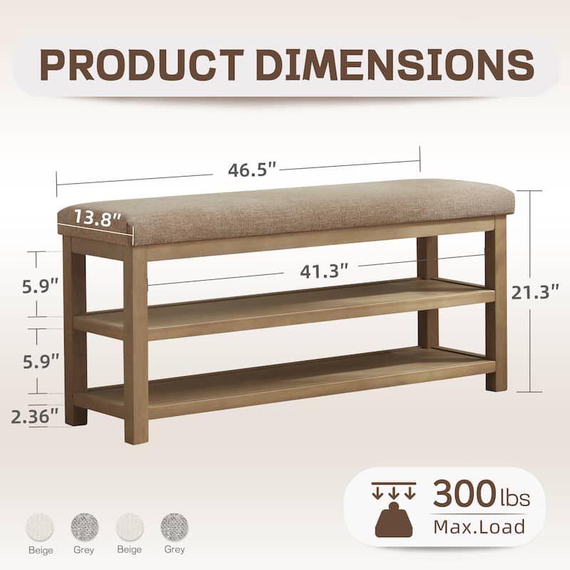 HUIMO Multi-Functional Solid Wood Bench with Storage Shelves 46in/39in/31in - 46 in - Brown