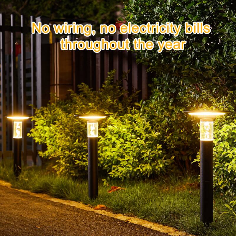 1-Light Black Aluminium Solar Outdoor Post Light Set with Dimmable LED