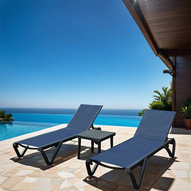 Outdoor Adjustable Backrest Lounge Chair with Side Table (Set of 3)