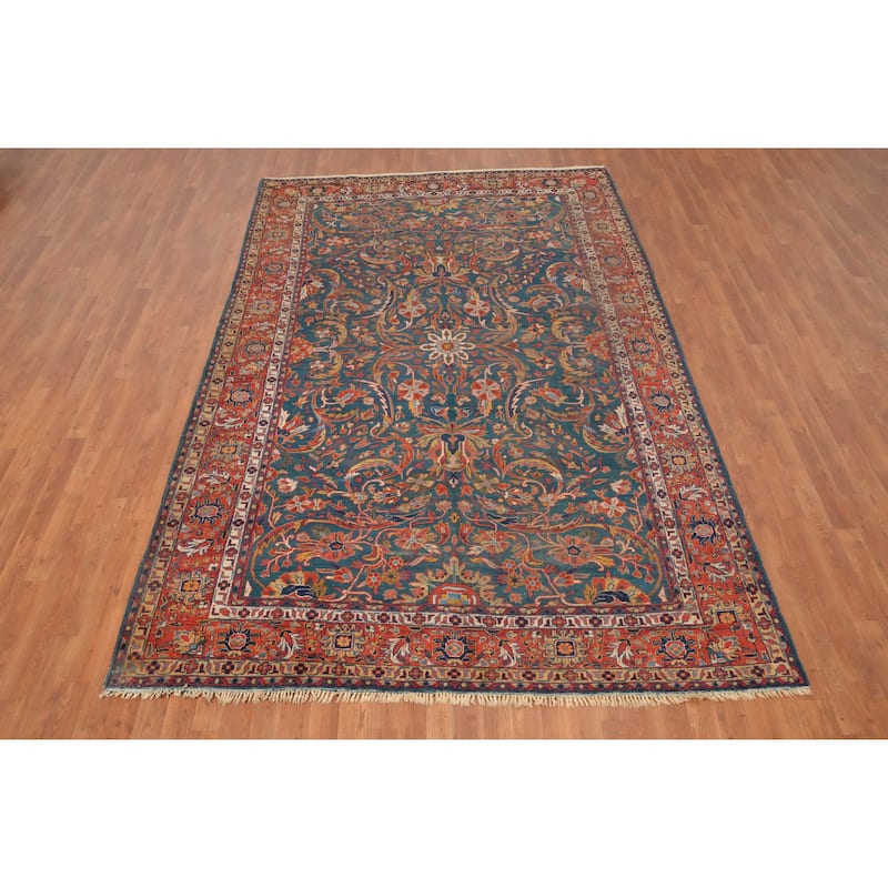 Hand Knotted Oriental 100% Wool Carpet Traditional Floral Navy Blue & Blues Sultanabad Area Rug - 10' 5'' X 6' 9''