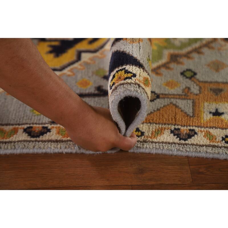 Geometric Kazak Indian Runner Rug Hand-Knotted Wool Carpet - 2'7"x 8'0"
