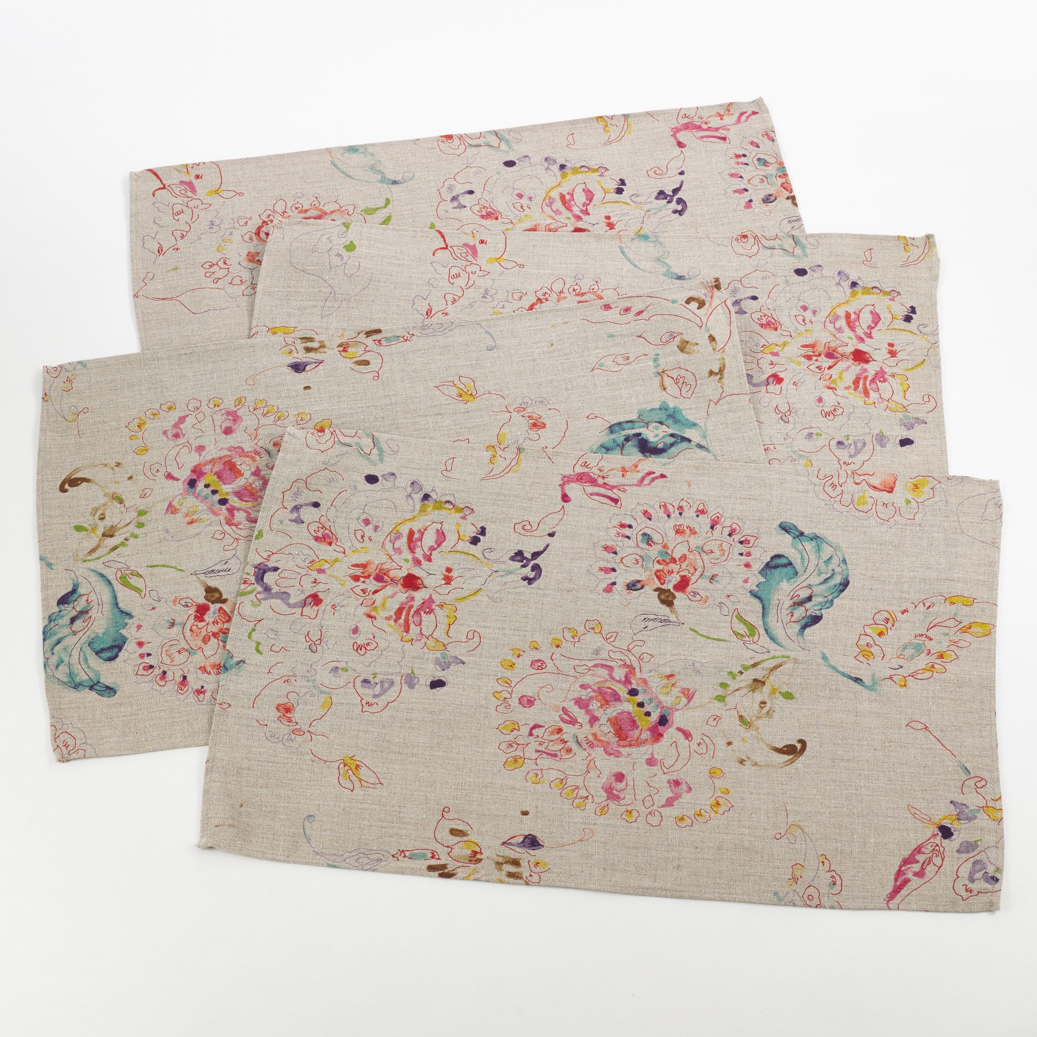 Floral Linen Blend Placemats Set of 4 - Botanical Placemats for Dining & Everyday Entertaining - 14"x20"