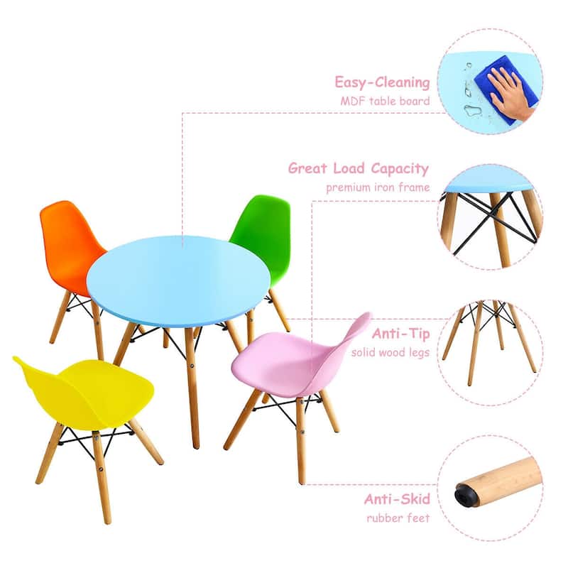Gymax 5 PC Kids Colorful Round Table Chair Set w/ 4 Armless Chairs - See Details
