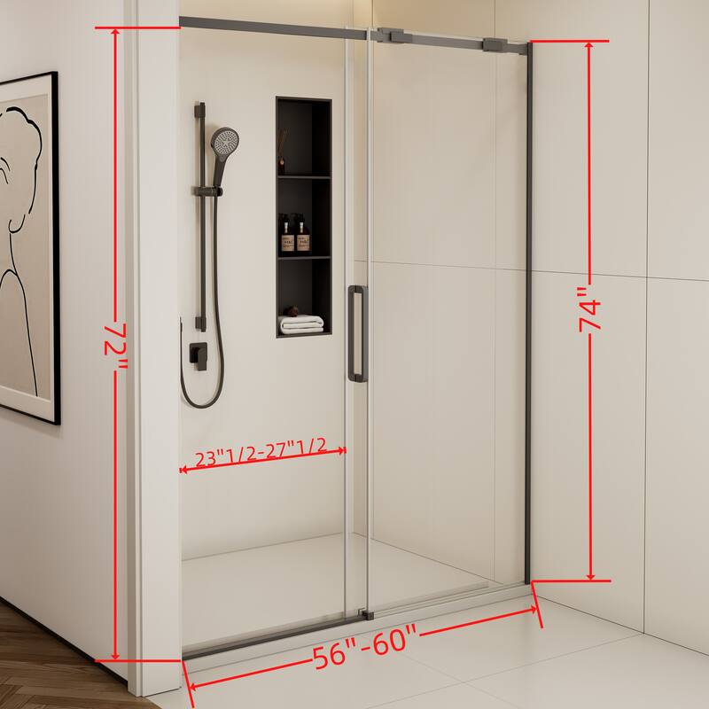 Semi-Frame Single Sliding Shower Door - Black