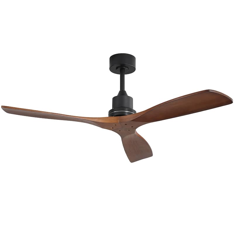 42"/52"/60" Farmhouse Style Wood Walnut Ceiling Fan With Lights and Remote Control, Dimmable LED Optional - 52"-Without lights - Matte Black and Brown Blades