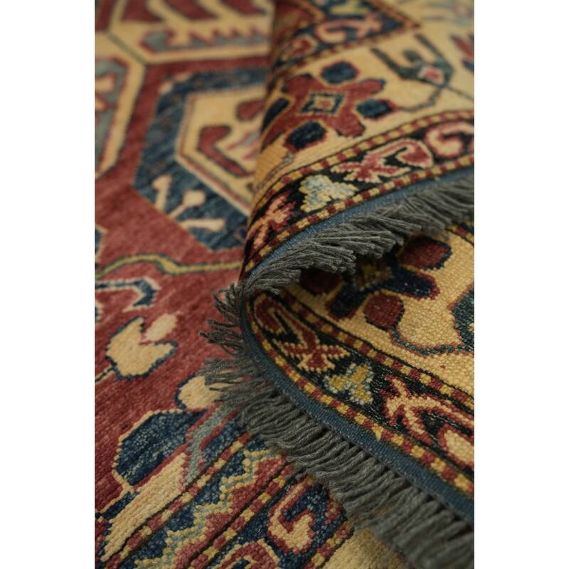 Hand Knotted Oriental 100% Wool Carpet Traditional Geometric Red Super Kazak Area Rug - 5' 10'' X 4' 0''