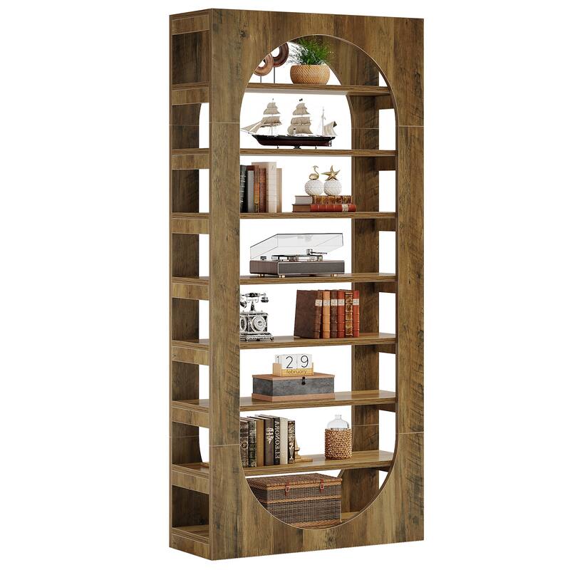 8-Tier Bookshelf with Storage, Wooden Bookcase for Living Room, Bedroom, Office, Library