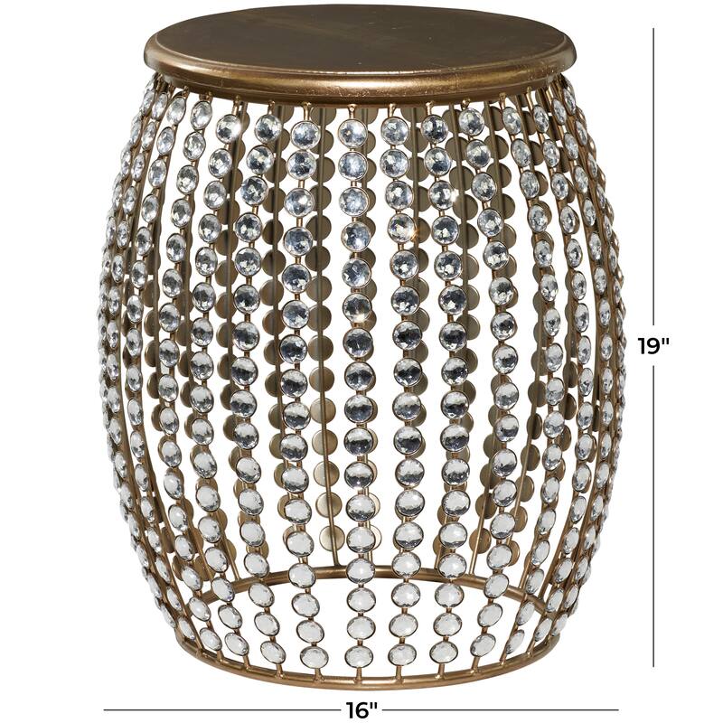 Metal Open Frame Accent Table with Crystal Embellishments - Gold or Black