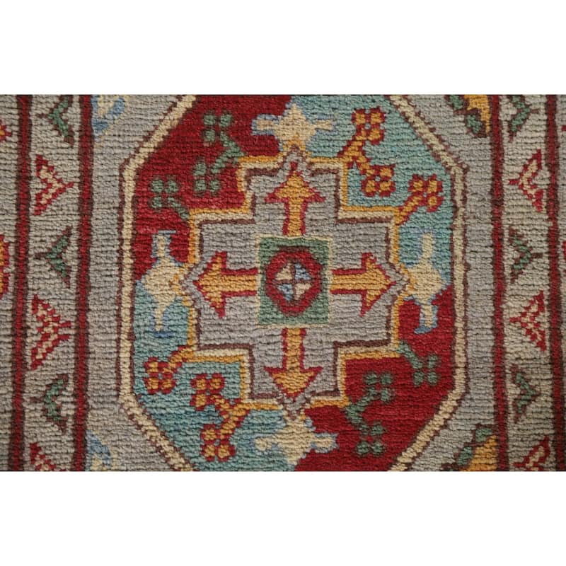 Hand Knotted Oriental 100% Wool Carpet Traditional Geometric Multi-Colored Kazak Runner Rug - 19' 10'' X 2' 6''