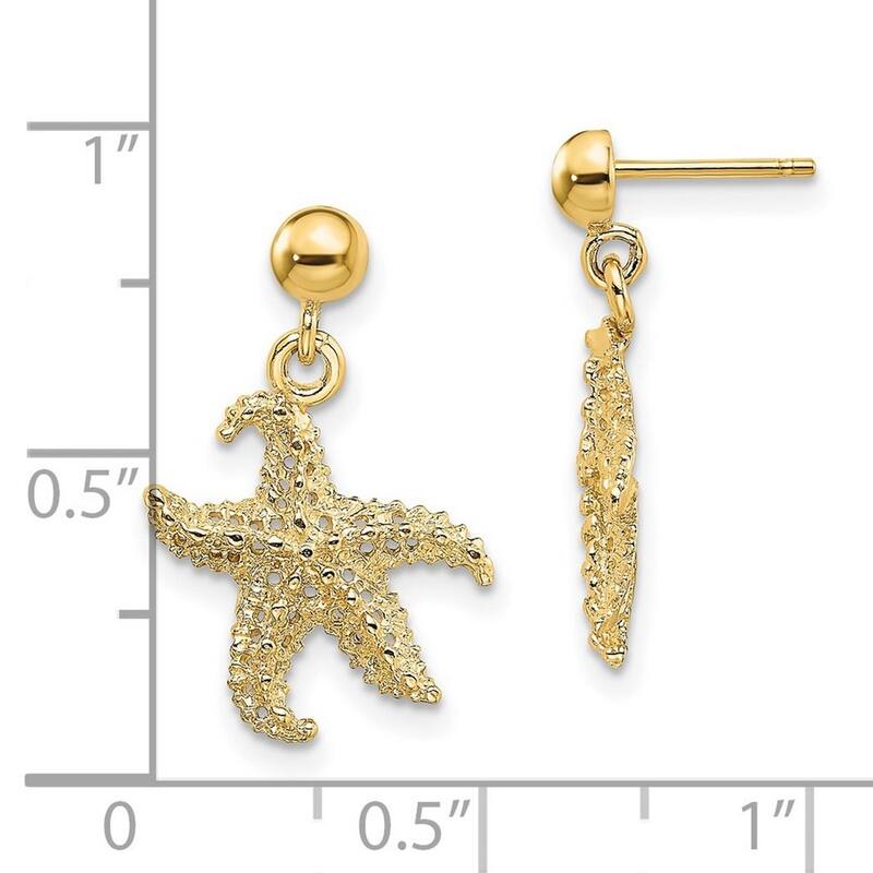 Curata 14k Yellow Gold Sea shell Nautical Starfish Drop Dangle Earrings 21x13.9mm