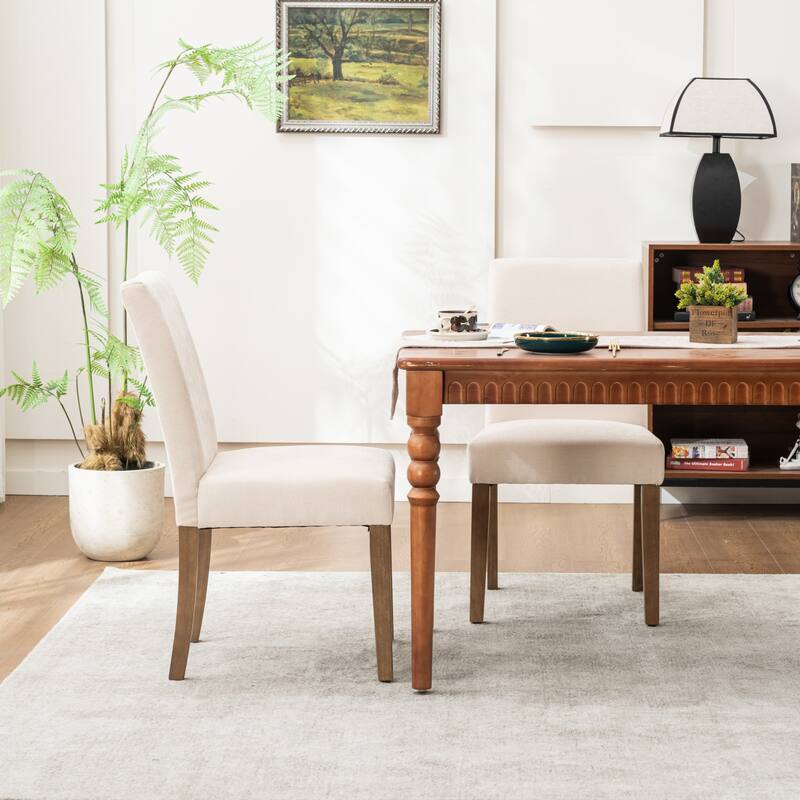 Upholstered Modern Dining Chairs, Linen Fabric Side Chairs Set of 2