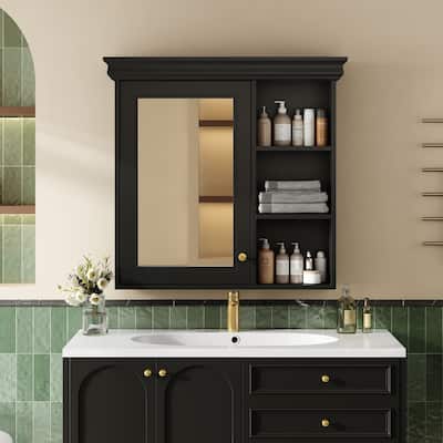 30'' x 28'' Bathroom Medicine Cabinet with Mirror, Wall Mounted Cabinet with Storage Organizer, Storage Cabinet for Bathroom