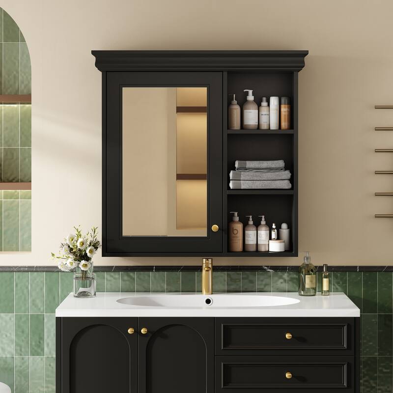 Roomfitters 30x28 Inch Bathroom Medicine Cabinet with Mirror, Wall Mounted Storage Organizer Over Toilet, Black - Black