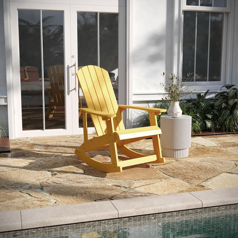 Adirondack Style Poly Resin Wood Rocking Chair for Indoor/Outdoor Use - Yellow