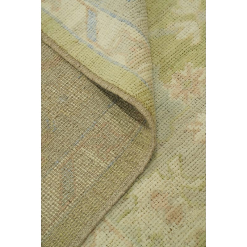 Vegetable Dye Green Oushak Turkish Area Rug, Floral Geometric Carpet - 11' 11'' X 9' 3''