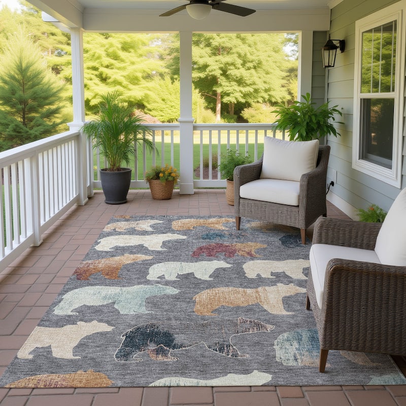 Machine Washable Indoor/ Outdoor Modern Bear Chantille Rug