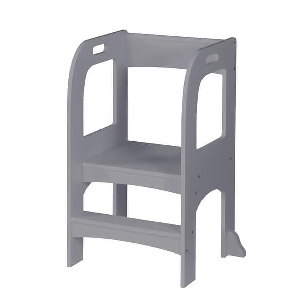 slide 2 of 15, 2-Step Child Toddler Step Stools, Kids Helper, Standing Tower for Kitchen Counter Grey