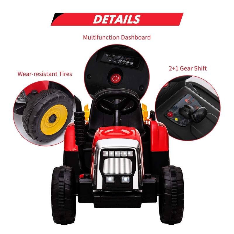 12V Kids Battery Powered Electric Tractor with Trailer Bed Bath