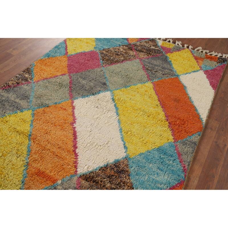 Hand Knotted Oriental 100% Wool Carpet Modern All-Over Multi-Colored Moroccan Area Rug - 6' 3'' X 4' 0''
