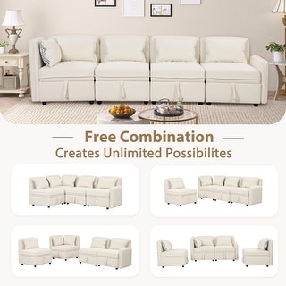 4 Seat Modular Sofa 122.8" Chenille Fabric Couch w/ Storage & Pillows ...