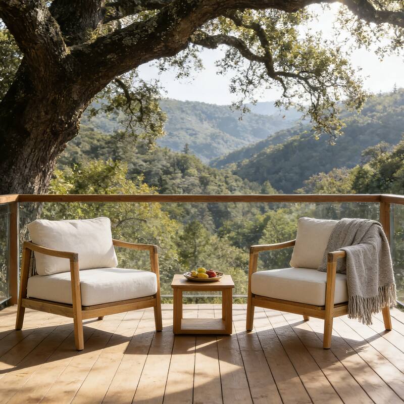 Christopher Knight Home - Outdoor Acacia Wood Club Chair with Rope Back and Water-Repellent Cushions - Set of 2 - Beige+Teak