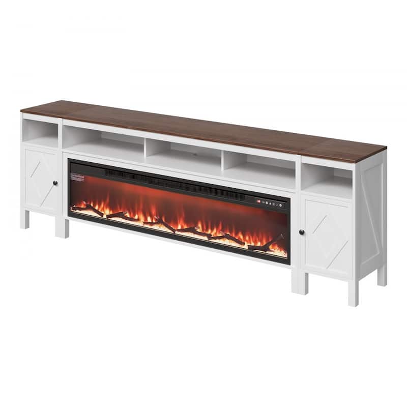 60-Inch Electric Fireplace TV Stand in White for Large TVs Adjustable Heat and Flame Settings - 60.79” x 6.3” x 13.98”