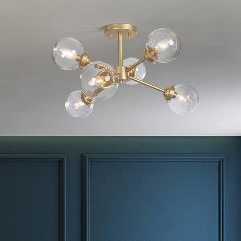 Bela Modern Gold 6-Light 25" Sputnik Semi-flush Mount Clear Glass Ceiling Light - D25"x H13"