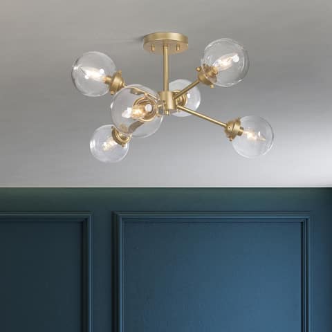 Modern Gold 6-Light 25'' Sputnik Semi-flush Mount Glass Ceiling Lights - D25"x H13"