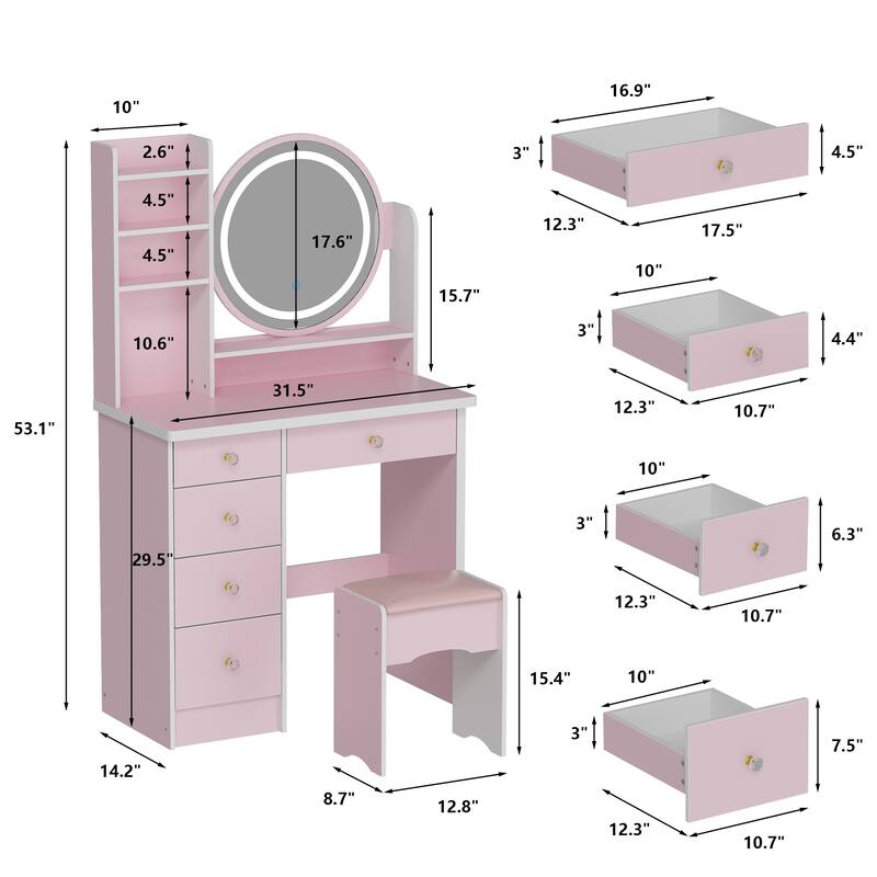 31.5" Wide Makeup Vanity Set with Stool, Mirror,3 Color Light - 31.5"W