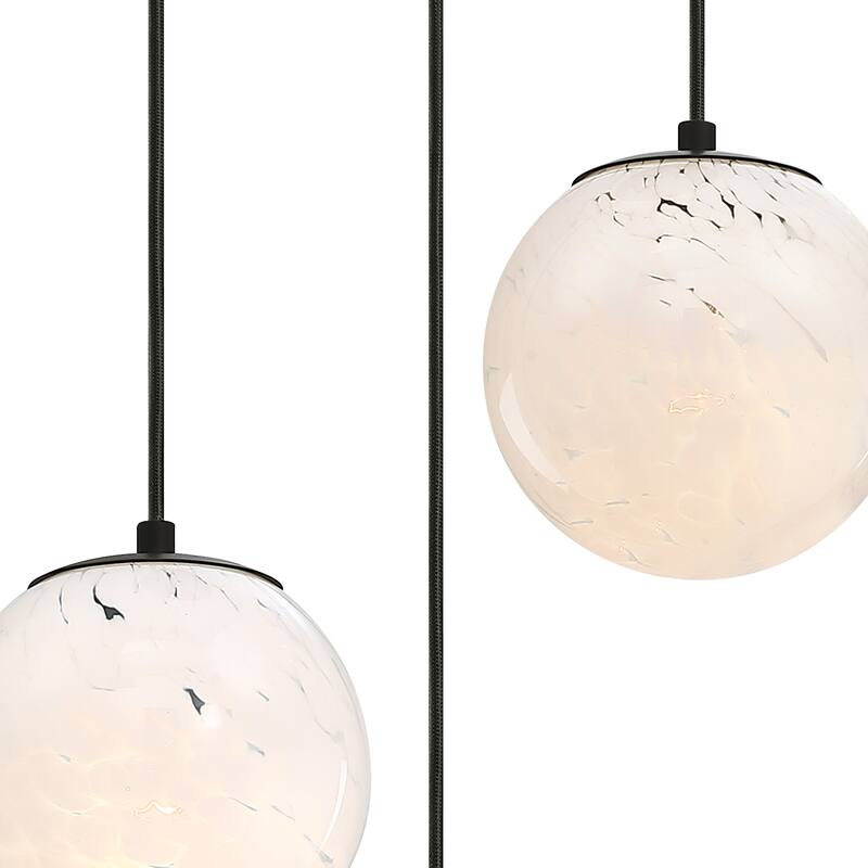 Circo 3-Light Matte Black Modern Globe Chandelier for Entryways with 7 in. White Art Glass Shades - 17.75