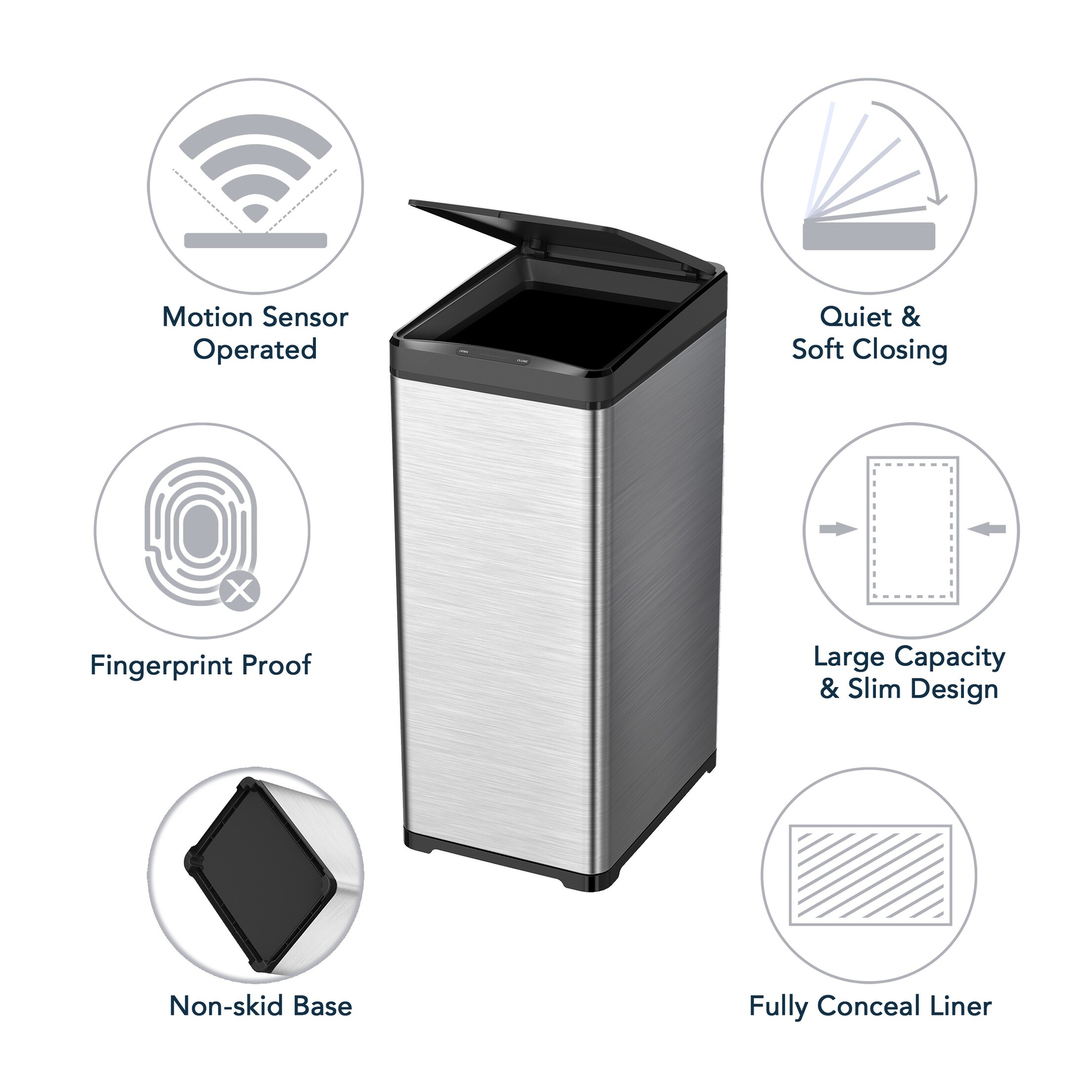 Shop Black Friday Deals On 13 Gallon Automatic Trash Can Stainless Steel Touchless Motion Sensor Bin Soft Close Lid 50l Led Timer Slim Design Overstock 31498133