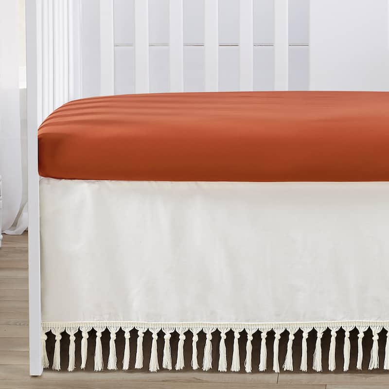 Sweet Jojo Designs Ivory and Orange Boho Vintage Floral Girl 4p Nursery Crib Bedding Set Bohemian Rust Botanical Green Fringe