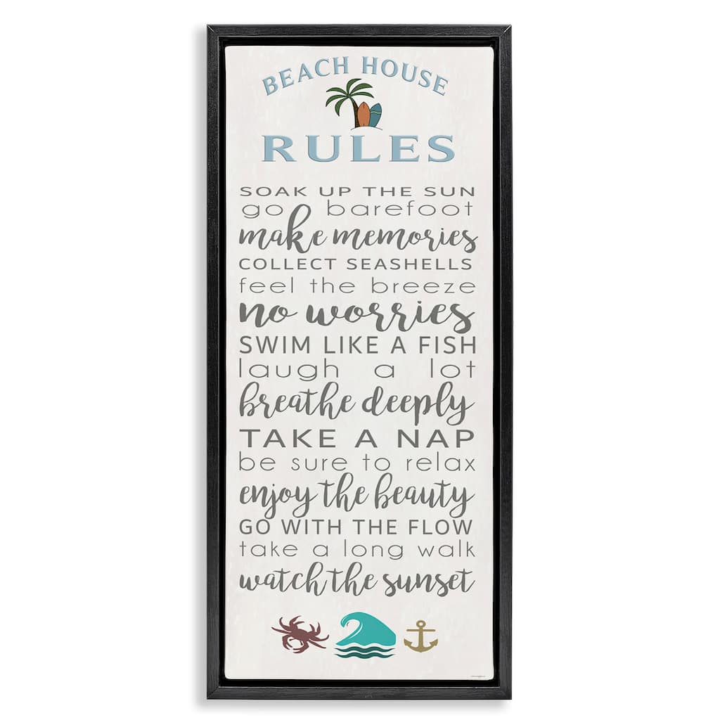 Stupell Fun Activities Beach House Rules Framed Floater Canvas Wall Art Design By Seven Trees Design