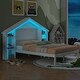 preview thumbnail 22 of 41, Rustic Platform Bed with House-Shaped Storage Headboard & Built-in LED, Wood Bed Frame for Boys Girls, No Box Spring Required White - Full