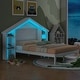 preview thumbnail 1 of 39, Wood Platform Bed with House-shaped Storage Headboard and Built-in LED White - Full