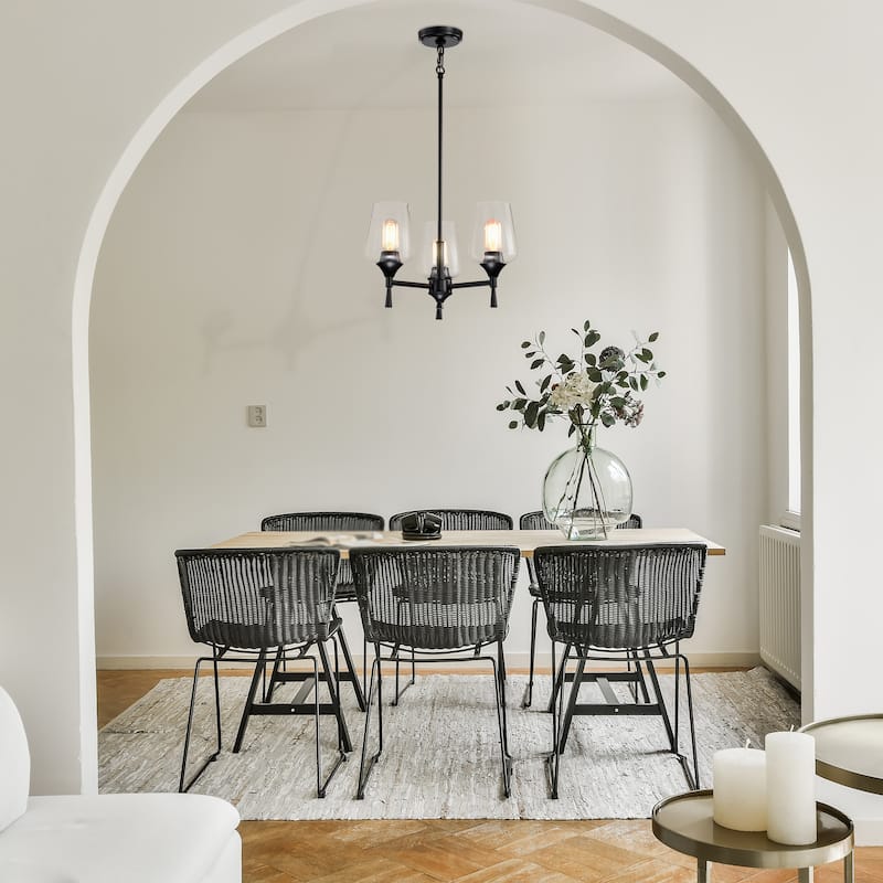 Matte Black 3-Light Modern Chandelier with Clear Wine Glass Shades