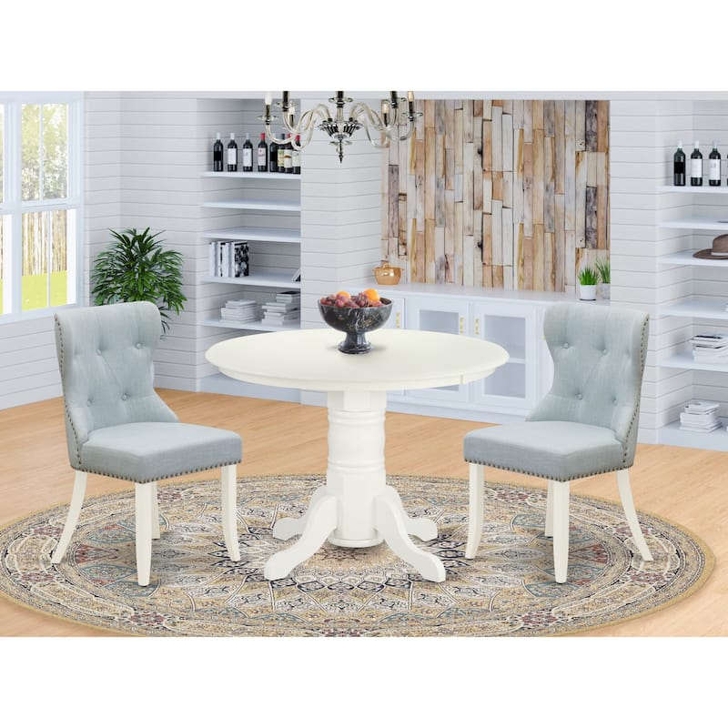 East West Furniture Dining Table Set- a Kitchen Table and Baby Blue Linen Fabric Parson Chairs, Linen White(Pieces Options) - SHSI3-WHI-15