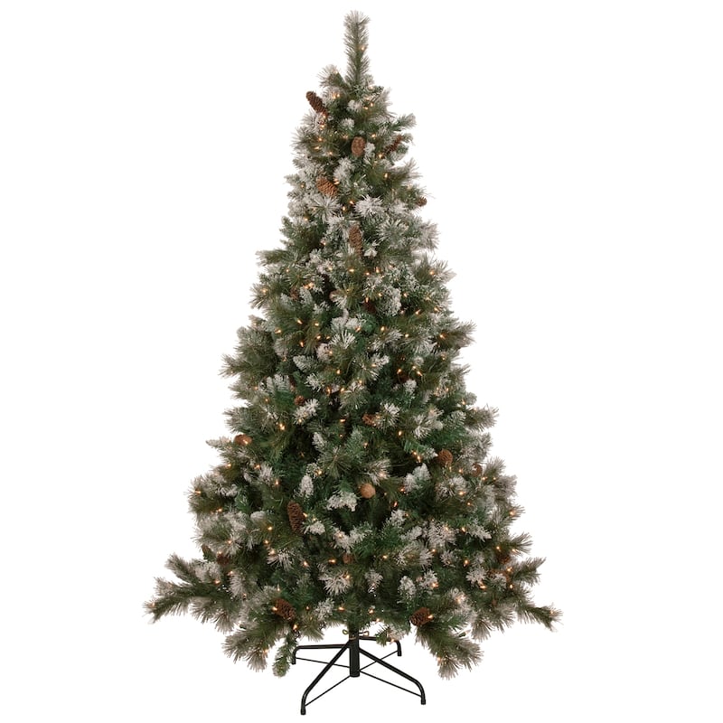 7.5' Pre-lit Snow Valley Pine Artificial Christmas Tree Clear Lights