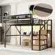 preview thumbnail 45 of 56, High Loft Bed Metal Bed Frame with Stairs Built-in Shelves and Wardrobe, Side Grid Rack, Light, Charging Station and Desk Black - Queen