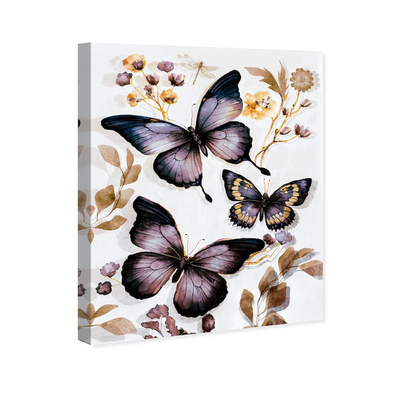 Wynwood Studio Canvas Animals Butterfly Dance III Purple and Dark Purple Traditional Wall Art Canvas Print - Purple, Brown