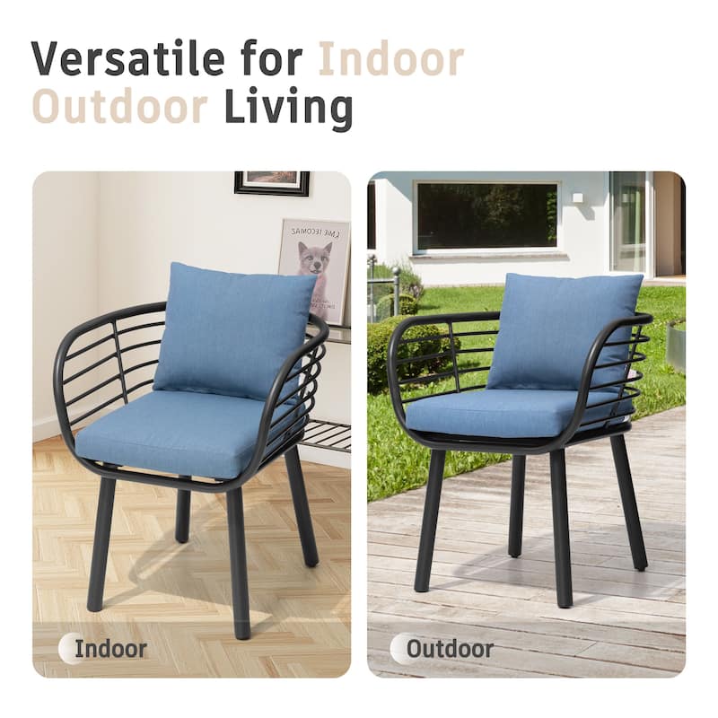 7-Piece Set Outdoor Aluminum Dining Table with Umbrella Hole and Cushioned Dining Chairs