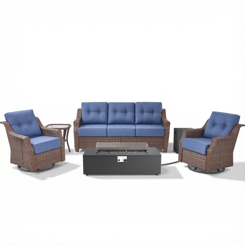 Pocassy 5/7PCS Sofa Swivel Chair Ottoman with Fire Pit Table